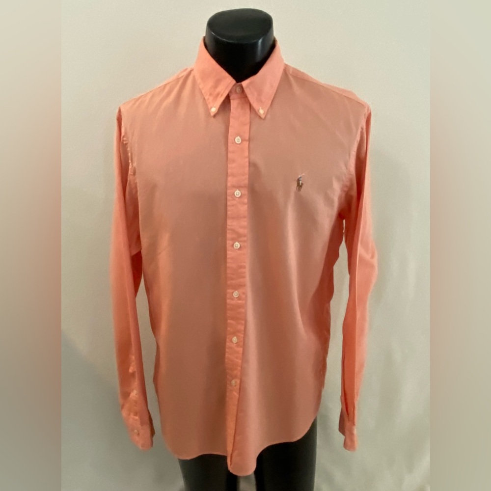 Ralph Lauren Shirt Men’s Large Chambray Oxford Long Sleeve Peach W/Flesh Pony